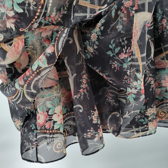 Selkie Lala Land Night in Paris Puff Dress 1X Black Floral Layered Mini Pheasant - Picture 13 of 16